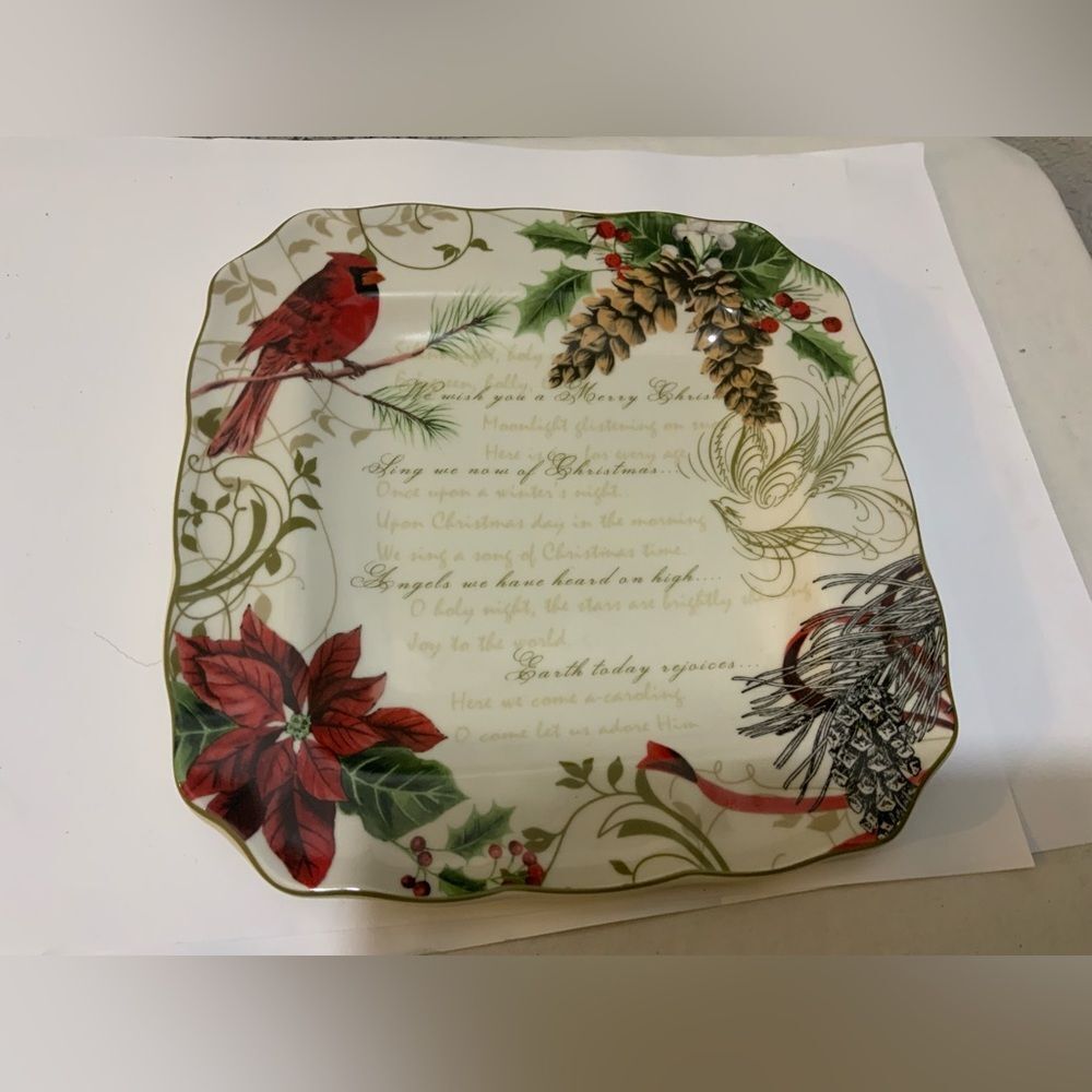 222 Fifth Holiday Wishes Cardinal Salad Plate China Square Replacement